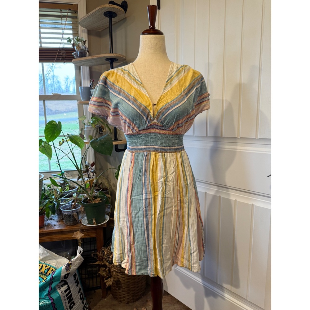 ONeill Womens Striped Smocked Waist V Neck Mini Dress Size S